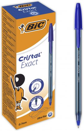 20 Boligrafos Bic Exact tinta azul. punto ultra fino 0,7mms.
