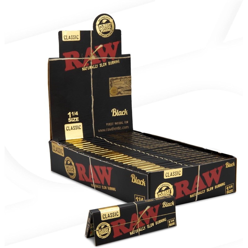 RAW Black Classic 1 1/4 papel de fumar. liar Natural. ultrafino. 25 libritoscaja completa.