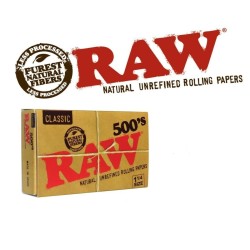 Papel Raw 500-  tamaño 1 1/4 . 77x44mms.10 Libritos + REGALO LIADORA RASTA