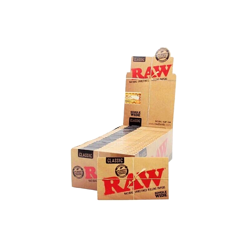 Raw doble regular, caja de 25 libritos . Tamaño corto. Papel natural.