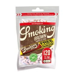 Filtros Smoking Slim brown 6mm. + 1 librito en cada bolsa caja de 10 bolsas.