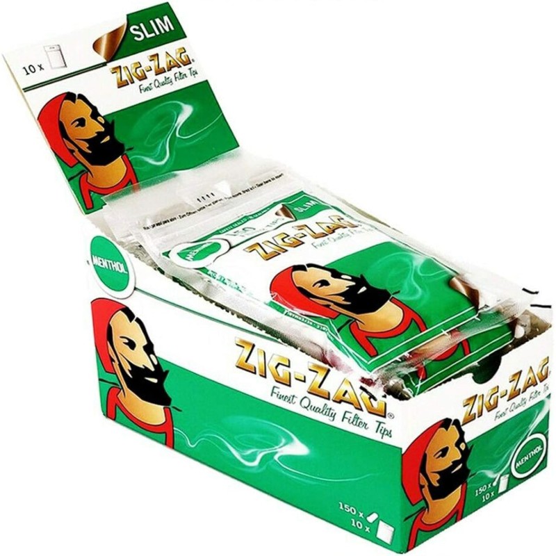 Filtros Zig zag Menthol - caja de 10 bolsas de 150 filtros cada una
