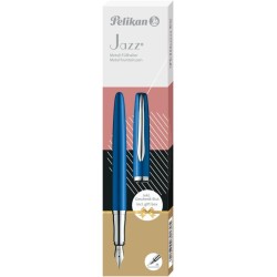 Pelikan, Pluma Estilográfica Jazz Nobel Elegance en Metal Sapphire, Tinta Azul, Con Clip Elástico y Elegante Estuche de Regalo