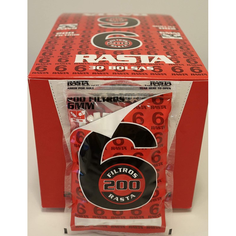 1 caja de 30 Bolsas de Filtros para cigarrillos Rasta Slim 6mm. 200 filtros bolsa total 6000. unidades .