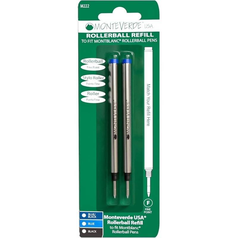 2 Recambios para Roller Montblanc Punta Media Tinta Azul Monteverde.