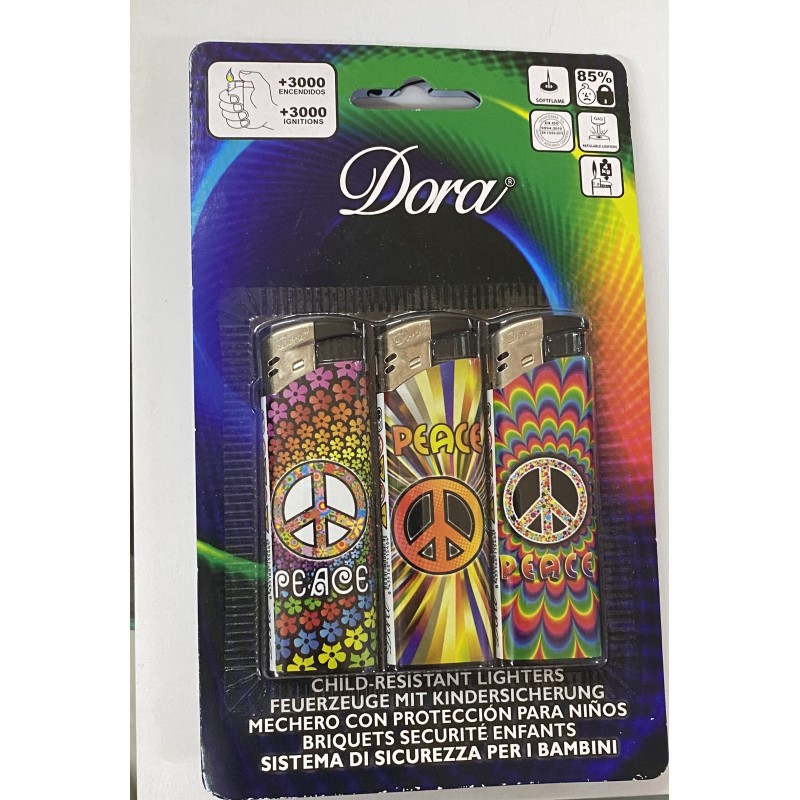 Blister de 3 mecheros electronicos soft flame Paz - peace .