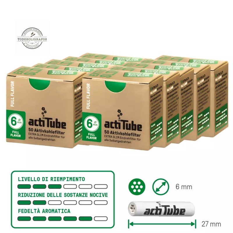 500 filtri - Actitube extra slim  6mm - Filtri al carbone attivoActitube  -500 filtros slim de carbon activado 6 mm