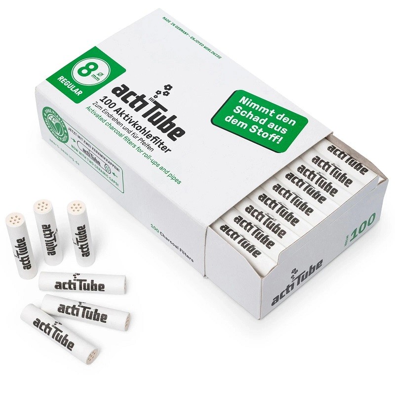 100 filtri - Actitube regular  8mm - Filtri al carbone attivo Actitube  -100 filtros regulares  de carbon activo 8 mm