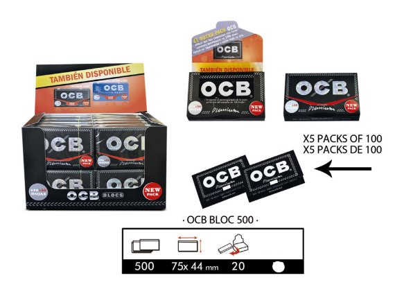 1 Caja de Papel de fumar OCB Premiun 500. 20 block.
