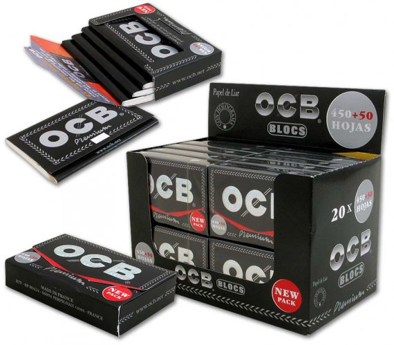 1 Caja de Papel de fumar OCB Premiun 500. 20 block.