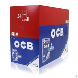 1 caja de 34 Bolsas Filtros OCB Slim 6mm.+ Papel OCB Azul dentro de cada bolsa.
