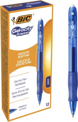 BIC Gel-ocity Original bolígrafos Retráctiles Gel punta media (0,7 mm) - Azul, Blíster de 12 unidades