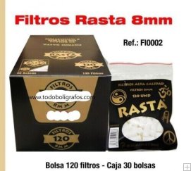 20 Bolsas de Filtros Rasta Slim Organicos. tamaño 6 x15 mms. BIO.