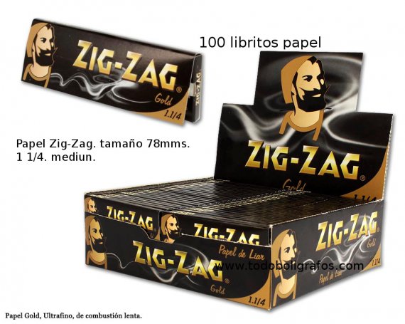 100 libritos de papel de fumar Zig-zag Gold. similar al Ocb premiun. 1 1/4