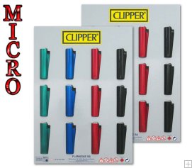 24 fundas Clipper de colores. En expositor. Mechero clipper micro con funda de metal