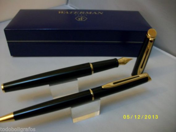 Conjunto de boligrafo y Pluma Waterman Hemisphere laca negra GT.