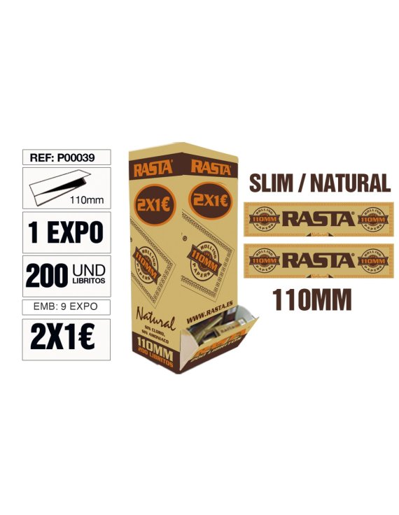 1 caja Papel Rasta Natural Slim King size 110 mms. 200 LIBRITOS - PROMOCION PAPEL . PAPEL LARGO King size.