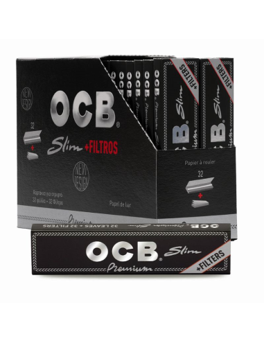 OCB SLIM KING SIZE + TIPS CONNOSIEUR . Caja completa, 32 libritos + filtros cartón.